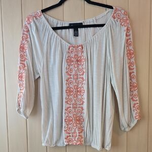 INC Cream Blouse with Orange Embroidery